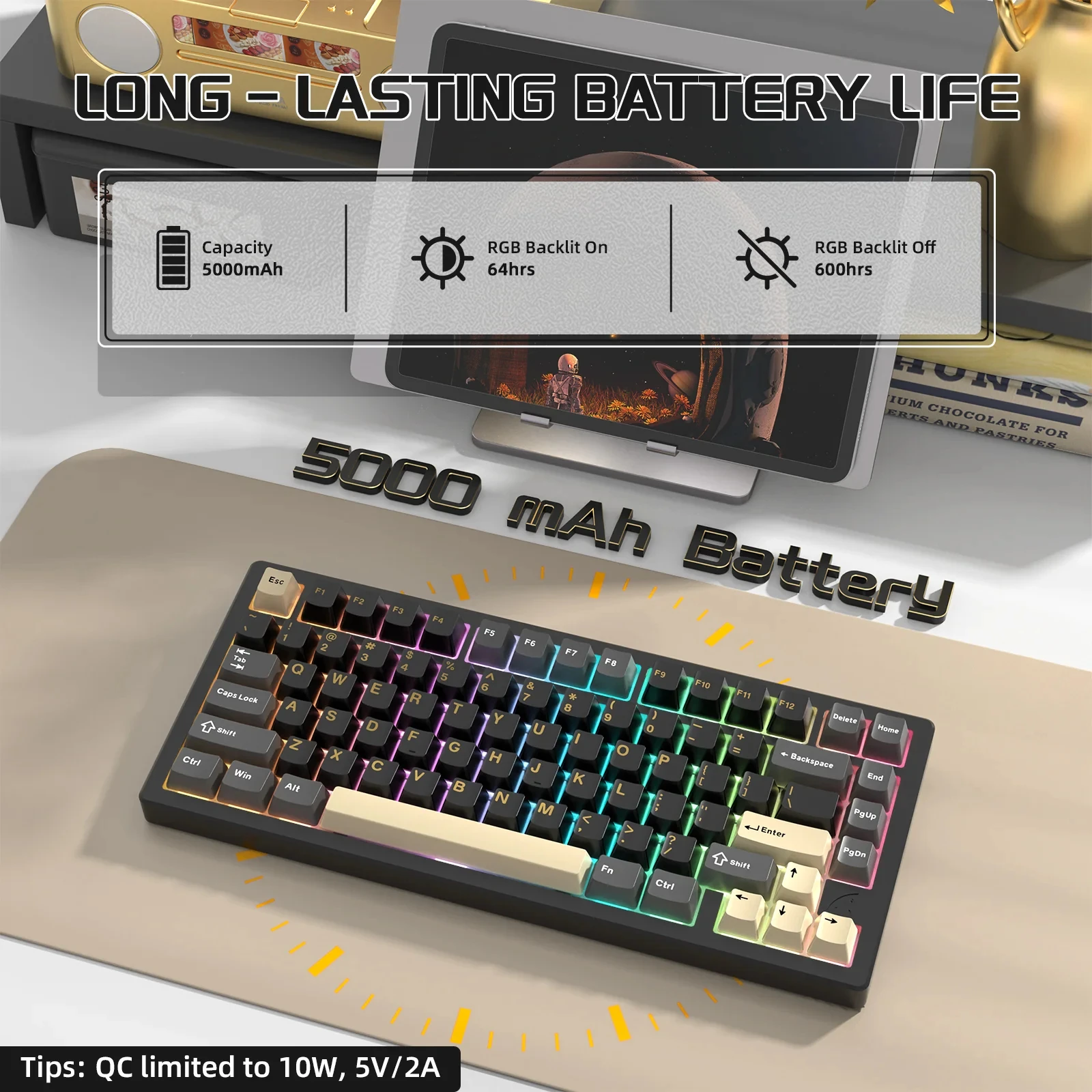 ATTACK SHARK X75 75% Wireless Mechanical Keyboard | Full Aluminum & Gasket Mount | VIA & RGB | Hot-Swappable|4000mAh Battery view 4