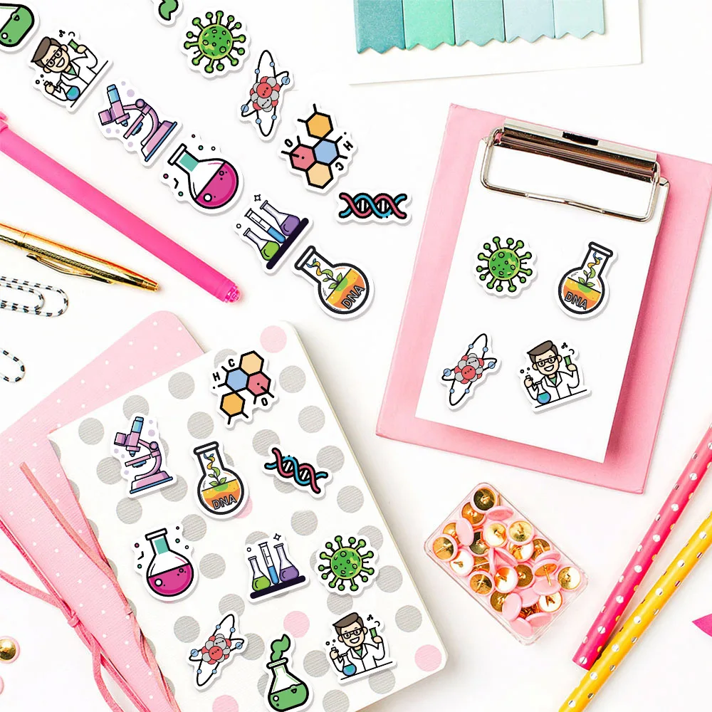 500 قطعة الأدوات الكيميائية علم الأحياء الزخرفية صائق الحرف سجل القصاصات الغيتار زجاجة ماء هدية التعبئة والتغليف ملصقات الهدايا الحاضر