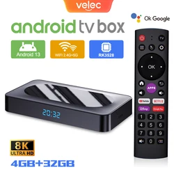 Velec TV Box Android 13 RK3528 Rockchip 3528 Quad Core 4K 8K Media Player Wifi6 BT5.0 4GB 32GB Set Top Box