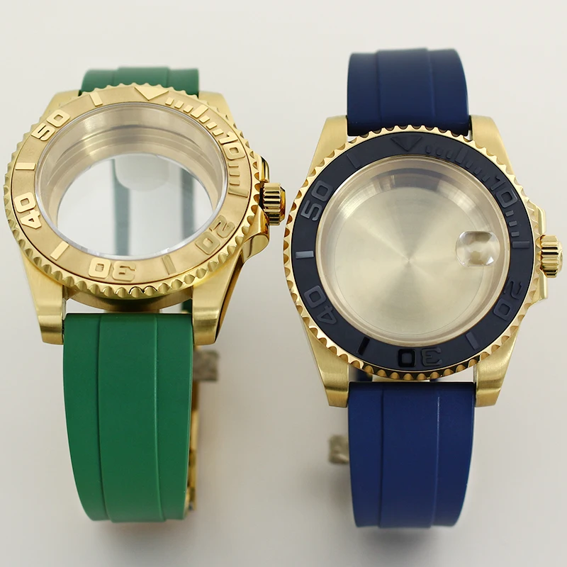 

40mm Fashion Watch Case Rubber Bracelet Ceramic Bezel insert Sapphire For Yacht Seiko NH35 NH36 NH34/38 Miyota8215 ETA2824 Movts