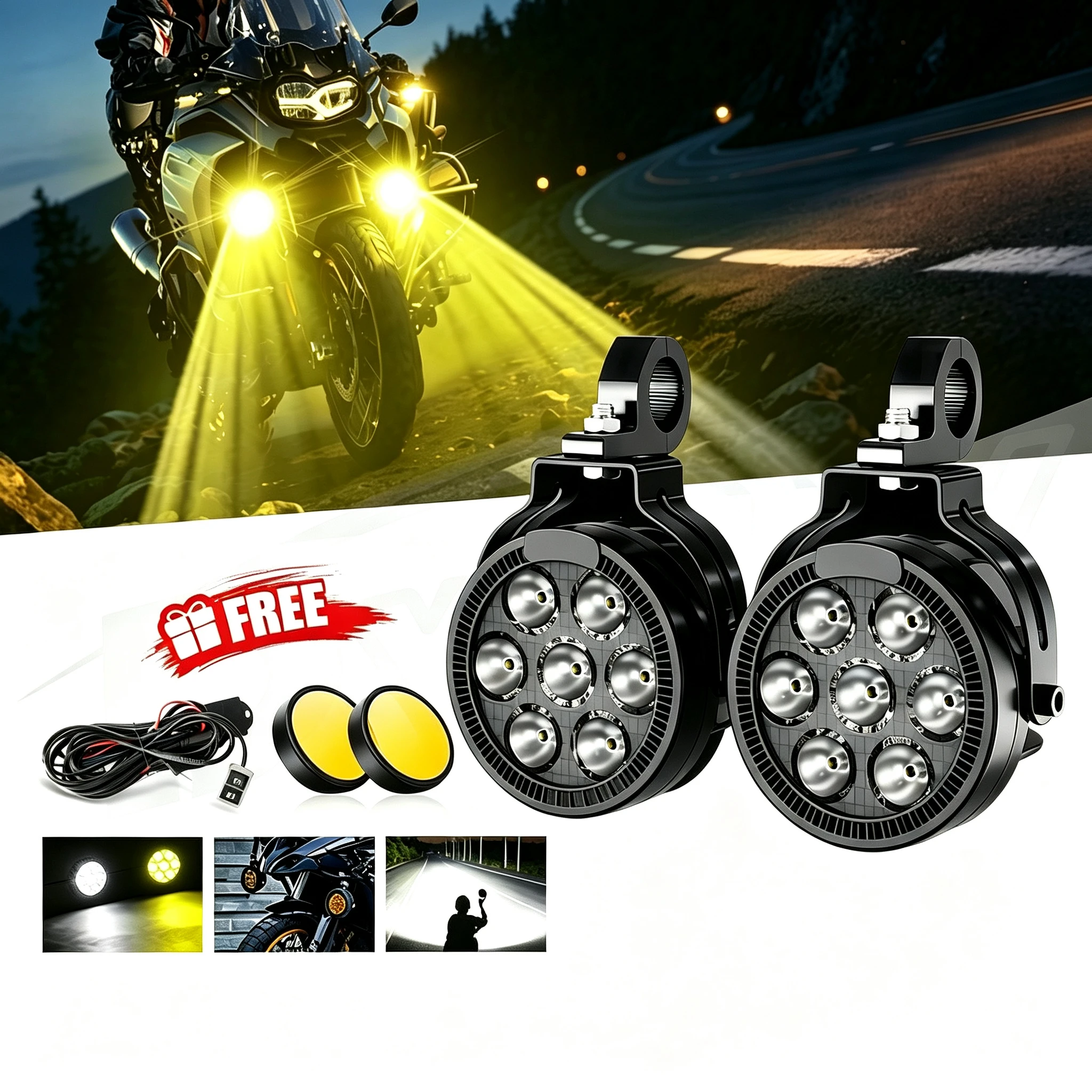 HL 4.5Inch Motorcycle LED Spot Work Light IP68 White/Amber Strobe Flashing Auxiliary Driving Lamp for Motorbike 4x4 off-road use