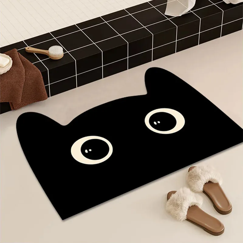

Black Cat Cute Quick-Drying Bath Mat, Absorbent Non-Slip Rubber Bottom Floor Mat, Small Foot Pad for Bathroom Bathtub