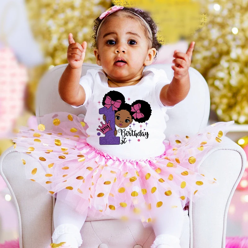 My 1st Birthday Baby Girl Dress Set Infant Birthday Party Pink Tutu Cake Dresses + Romper Outfits Girls Summer Clothes Jumpsuit