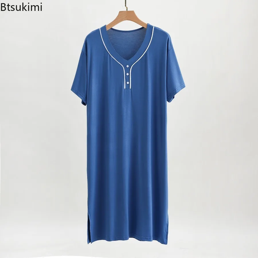 New 2026 Men's Pajamas Robes Casual Mid-long Knee Length Modal Home Clothes Soft Smooth Stretch Bathrobes Male Sleepwear Dress