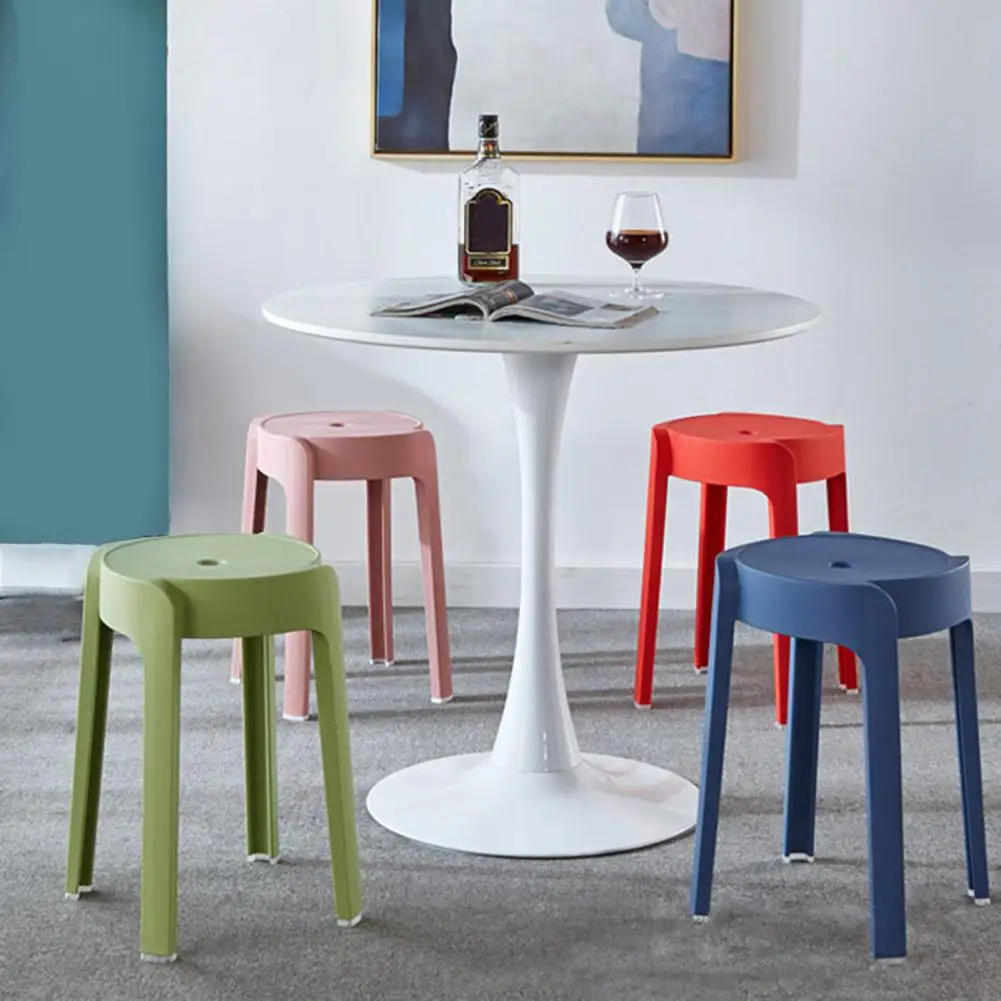 6Pcs Plastic Stool Stackable Portable Round Nesting Stools 330lbs Load Bearing Backless Bar Stool Seating for Home Outdoor