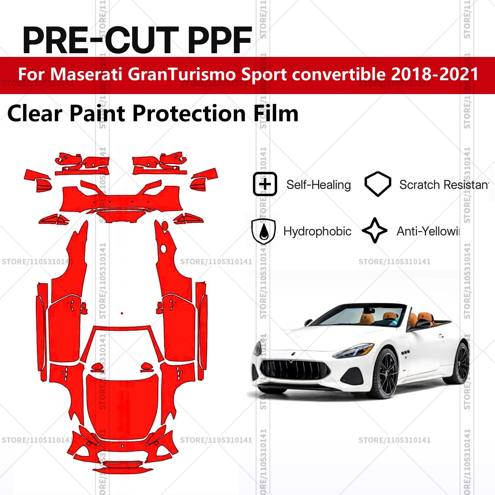 

Защитная пленка PPF для Maserati GranTurismo Sport Convertible 2018-2021, предварительно вырезанная, прозрачная, автомобильная пленка PPF.
