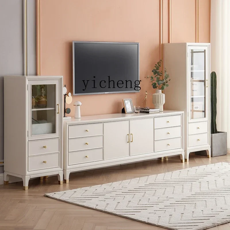 

ZC Solid Wood Glass Wine Cabinet Household Modern White Small Apartment Side Cabinet Minimalist Single Door Curio Cabinet