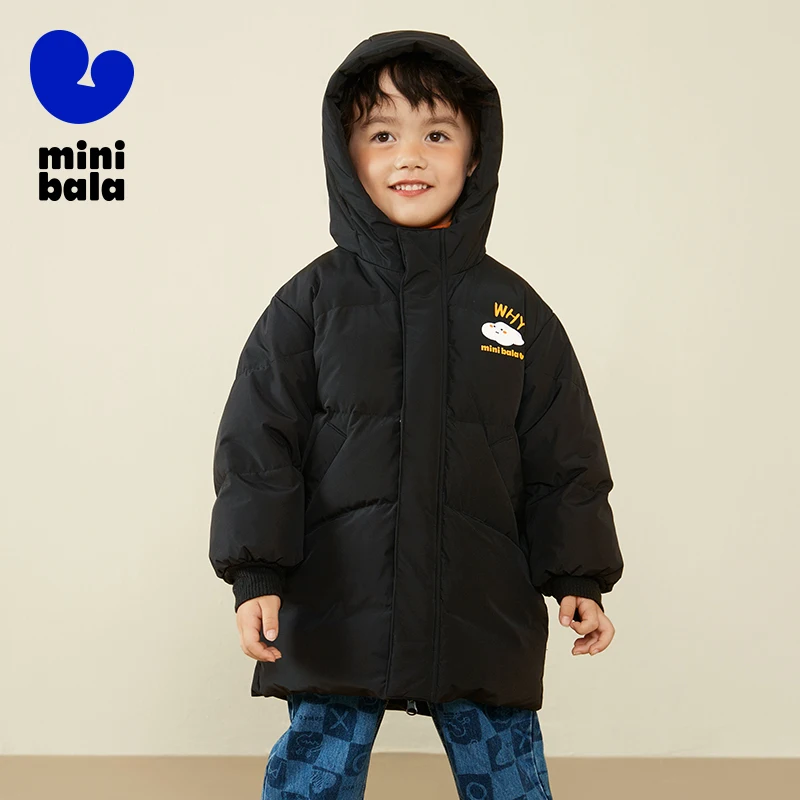 معطف ميني بالا كيدز متوسط الطول للشتاء دافئ ومريح بغطاء للرأس سترة منتفخة