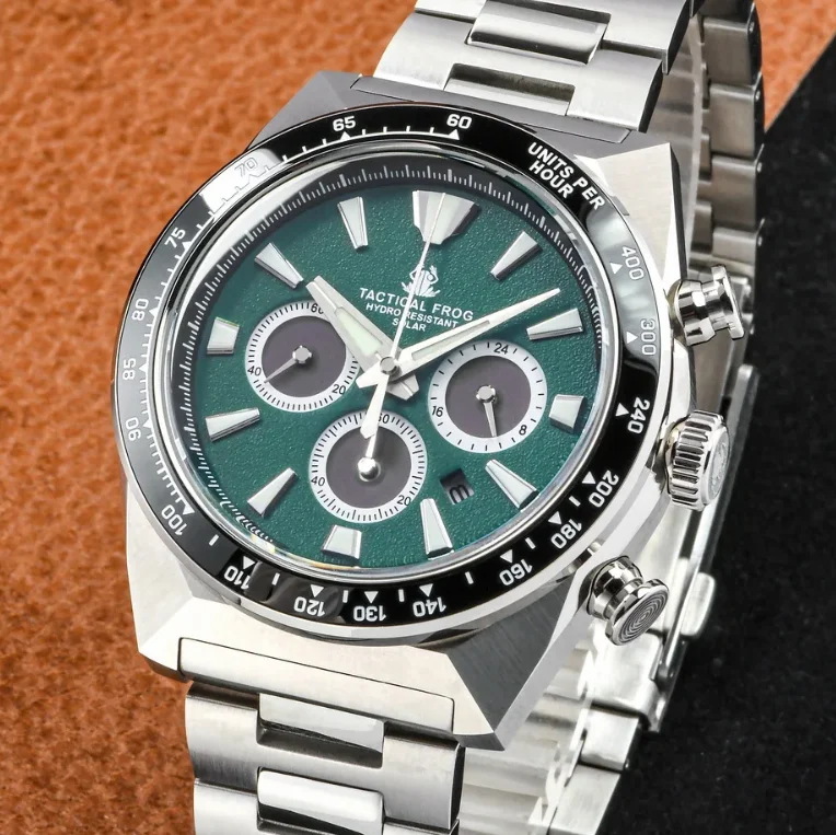 Tactical Frog Men Chronograph Watch Sport 43mm Eco-Drive Quartz Wristwatch Diver 20Bar Waterproof Luminous Sapphire VS75