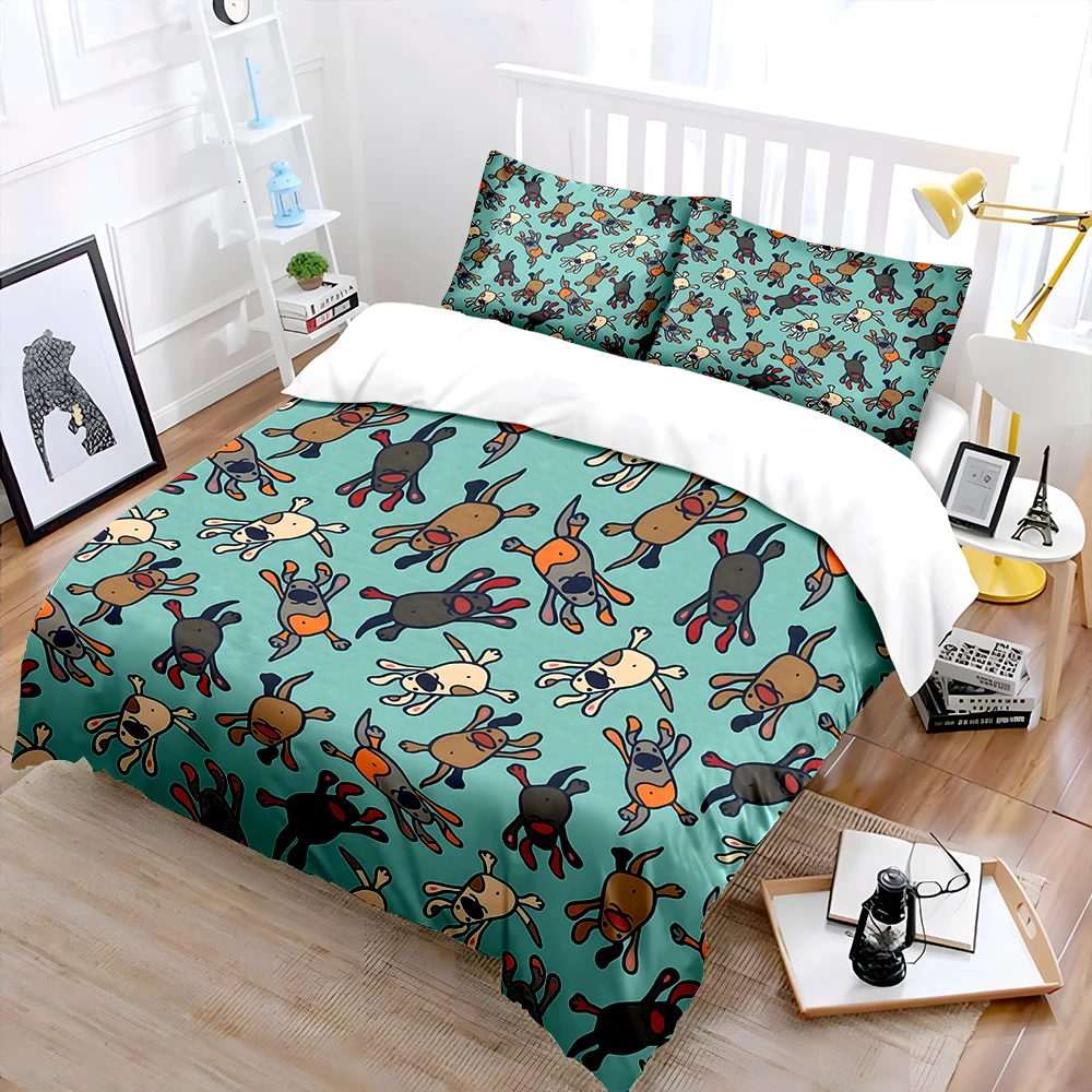 Cartoon dog pattern background Print Bedding Set 1 Duvet Cover 2 Pillowcases for Adult and Children Luxury Gift Full Size