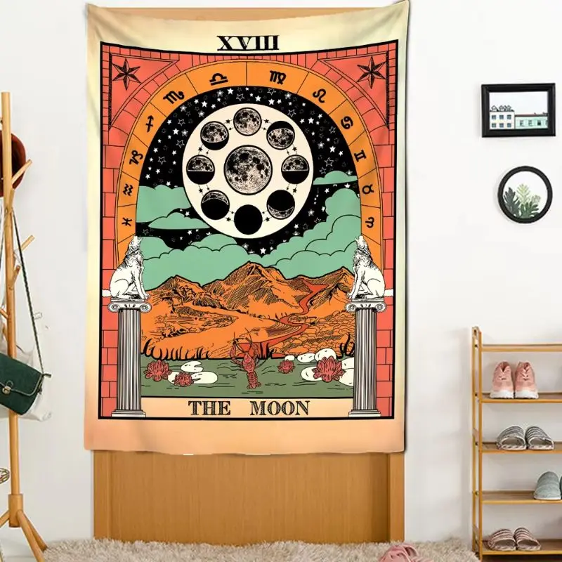 VIKAMA Witch Crystal Ball Phase Wall Hanging Tapestry for Living Room Dorm Aesthetic Soft Hippie Boho Retro Trendy Home Decor
