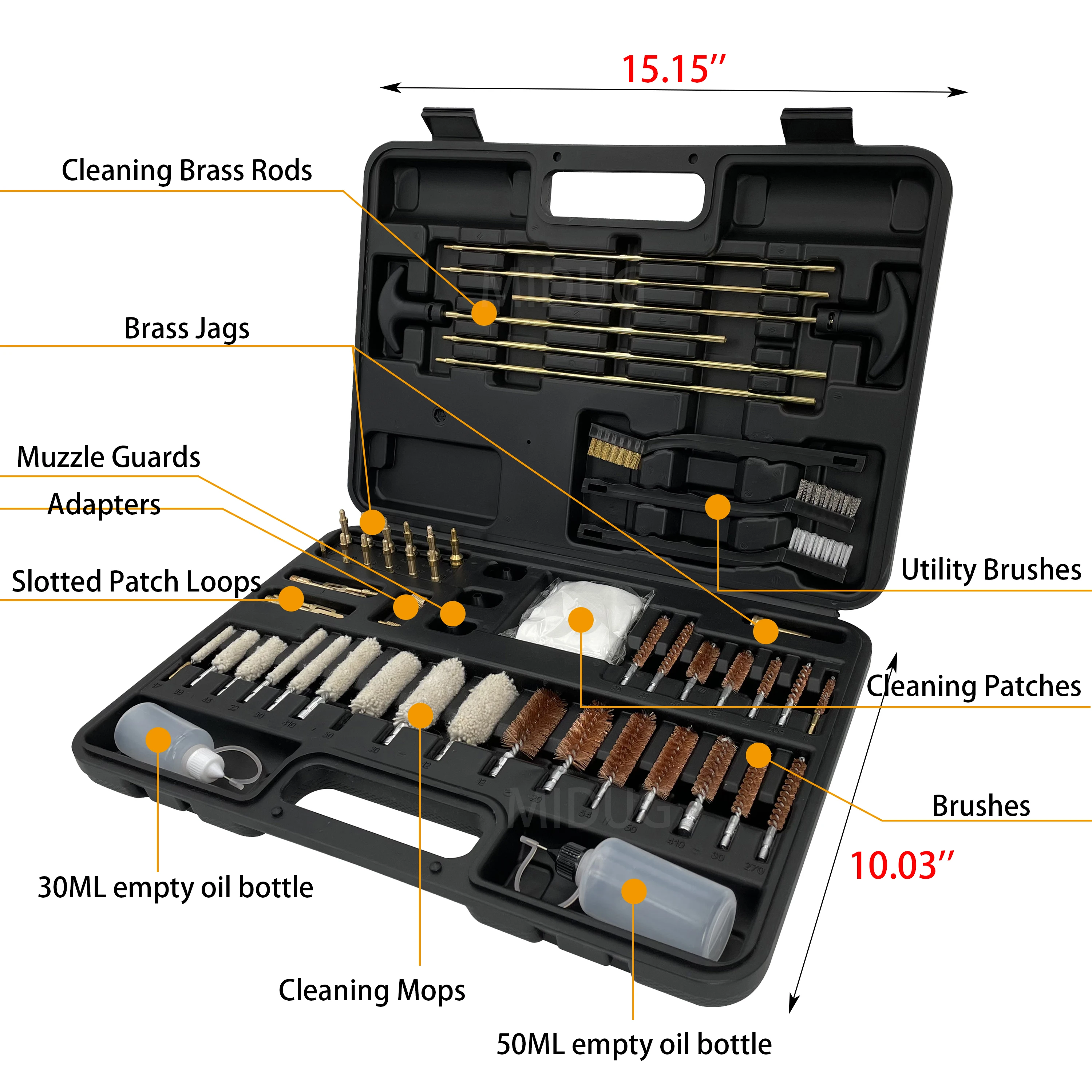 MIDUG Universal Gun Cleaning Kit Case Handgun Rifle Pistol Gun Brush Tool for Hunting, Shotgun, 9mm, 12 Gauge .40/.45 Caliber