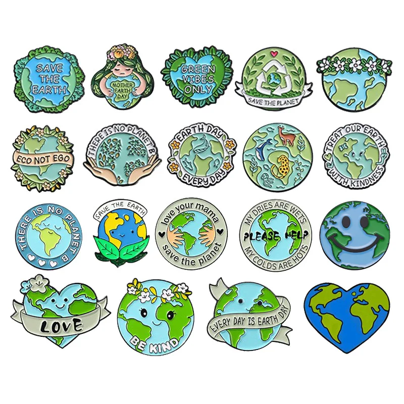 5/6Pcs Save The Earth's Environment Enamel Pin Mother Earth Day Cute Earth Plants Brooch Backpack Badge Hat Bag Gift for Friends