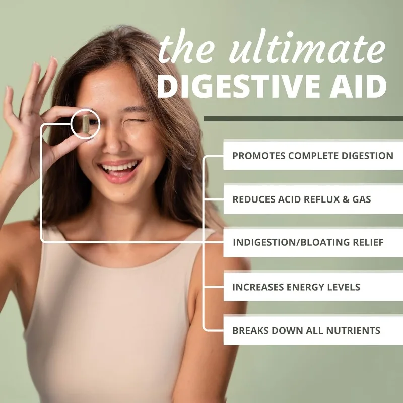 Intestinal health enzymes and probiotic aloe vera leaf capsules - relieve bloating,+digestive supplement 60 capsules