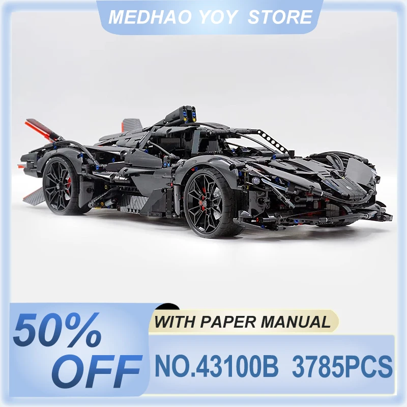 New MOC 43100B Black High-Tech Super Sports Car Model Buidling Blocks Bricks Educational Puzzle DIY Toys Christmas Gift For Kids