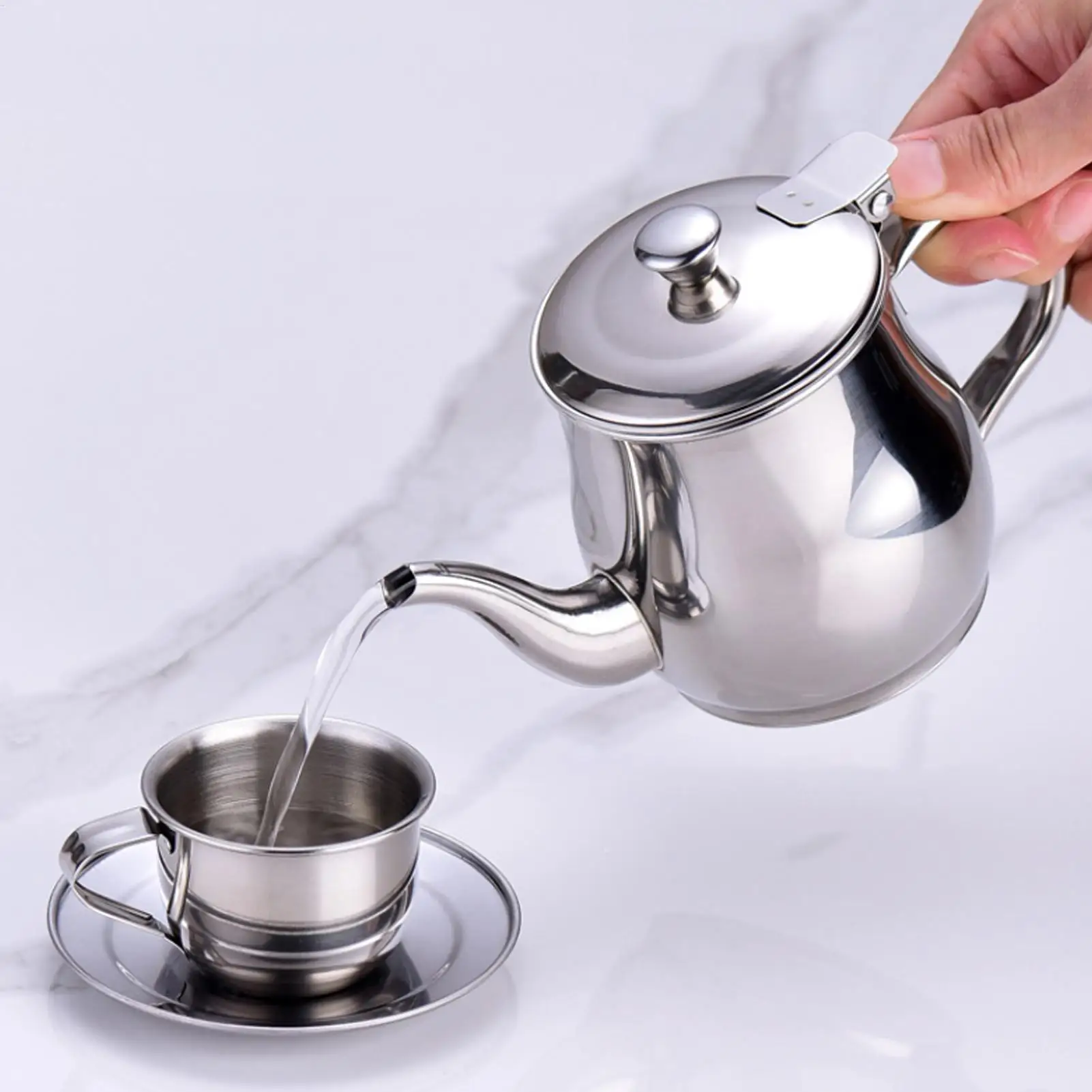 

Children Stainless Steel Tea Set Teapot Cups And Tray For Kids Filter Screen Design Long Spout Teapot Drinkware For Boys Girls