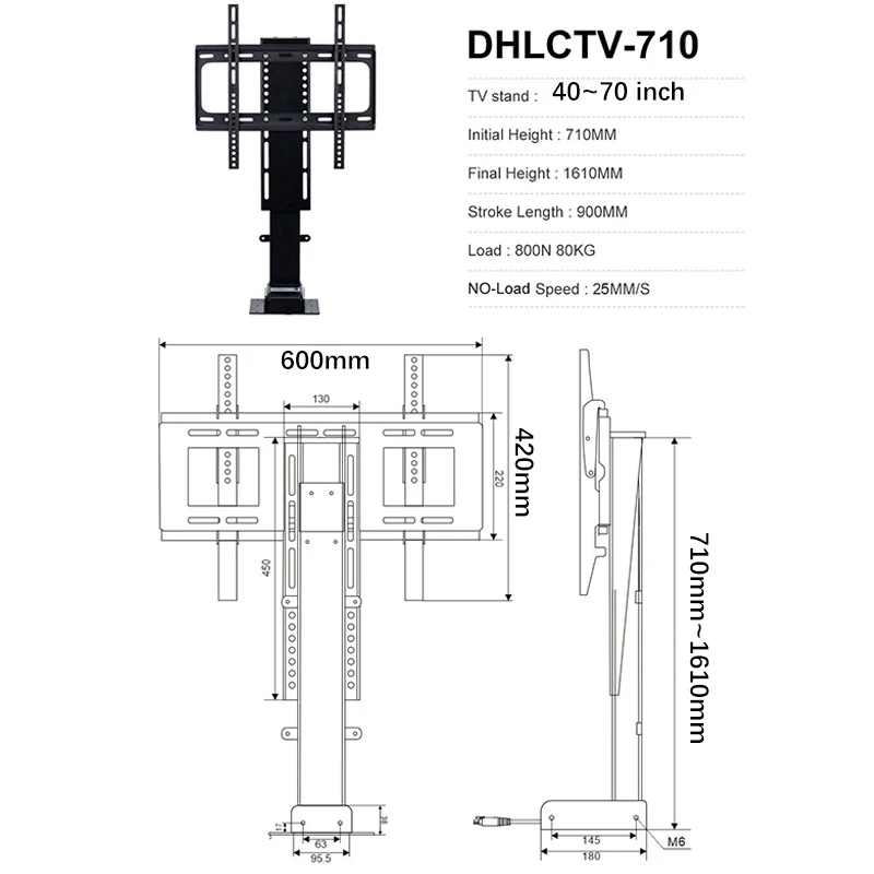 Imagem -03 - Remoto tv Elevador Motorizado Gabinete Montagem Electirc Atuador Linear Coluna de Elevação dc Altura do Motor Ajustável Plasma Lcd Montagem