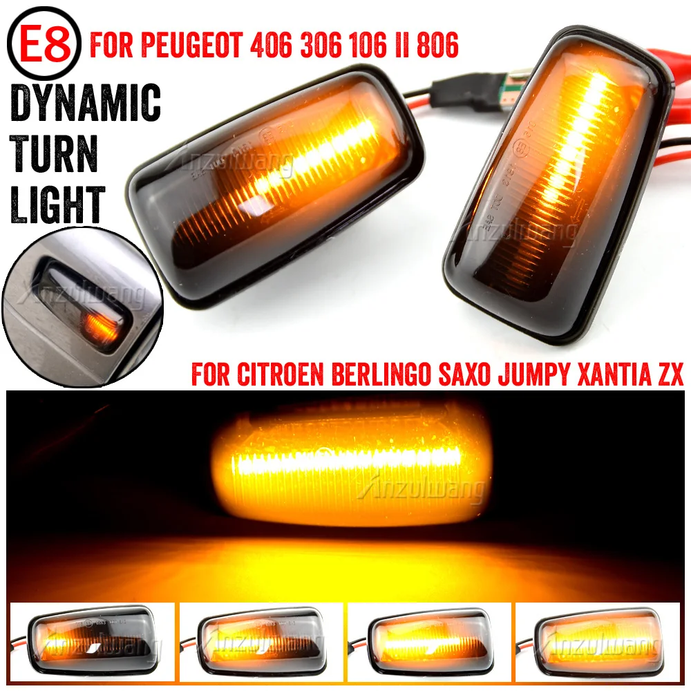 For Peugeot 306 106 406 806 Expert Partner A Pair Signal Lamp LED Car Dynamic Side Marker Turn Signal Light Blinker Light