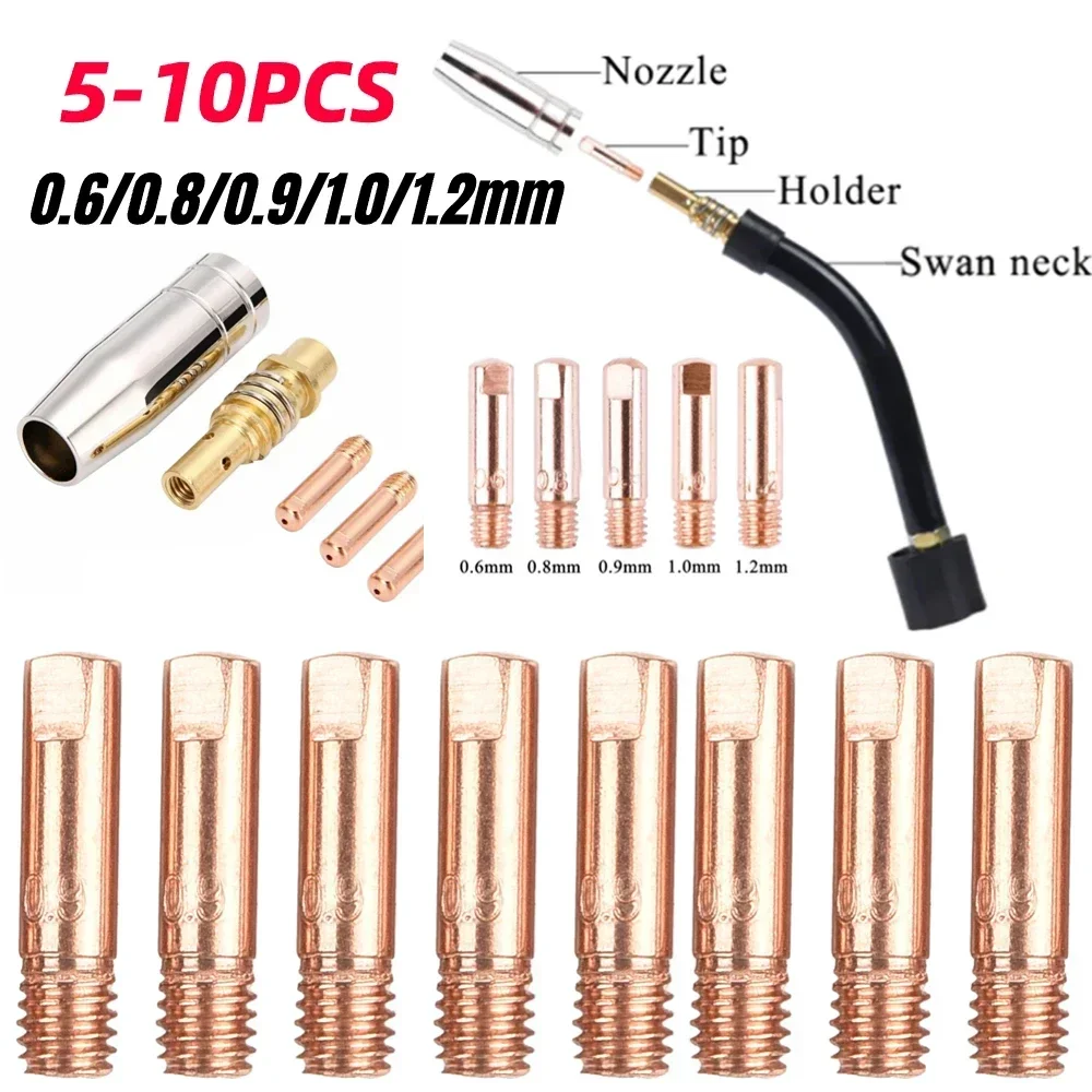 Punta de contacto MB15 15AK para soldadura MIG, 5 uds., 0,6/0,8/0,9/1,0/1,2mm, consumibles de punta de contacto Mig, soporte de punta de boquilla