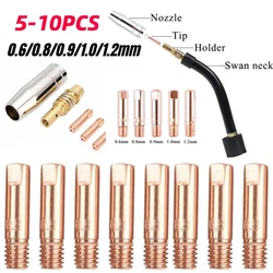 Punta de contacto MB15 15AK para soldadura MIG, 5 uds., 0,6/0,8/0,9/1,0/1,2mm, consumibles de punta de contacto Mig, soporte de punta de boquilla protectora, piezas de soldadura