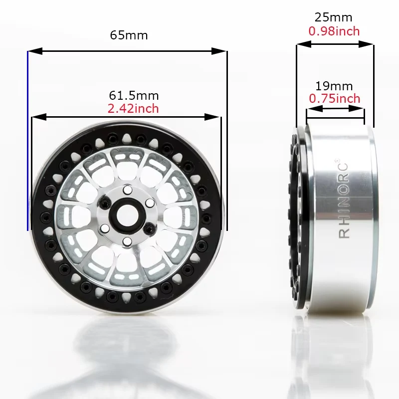 Rhino MOZA 2,2 Zoll 25 mm schmale NULL-Offset-Felge 4 Stück für 1/10 RC Crawler SCX10 Pro TRX4 Shafty Bully 2 MOA