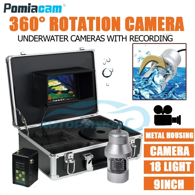 F08A 50M Cable Soft cable 9inch Underwater Camera system Fishing Camera monitor with 360 degree panning camera Lamp light