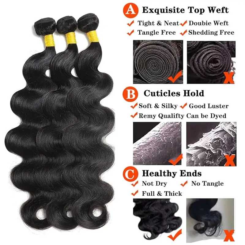 Extensão brasileira do cabelo virgem para mulheres, cabelo preto natural, 100% sem tratamento, pacotes rápidos de cabelo humano, 100% cabelo humano