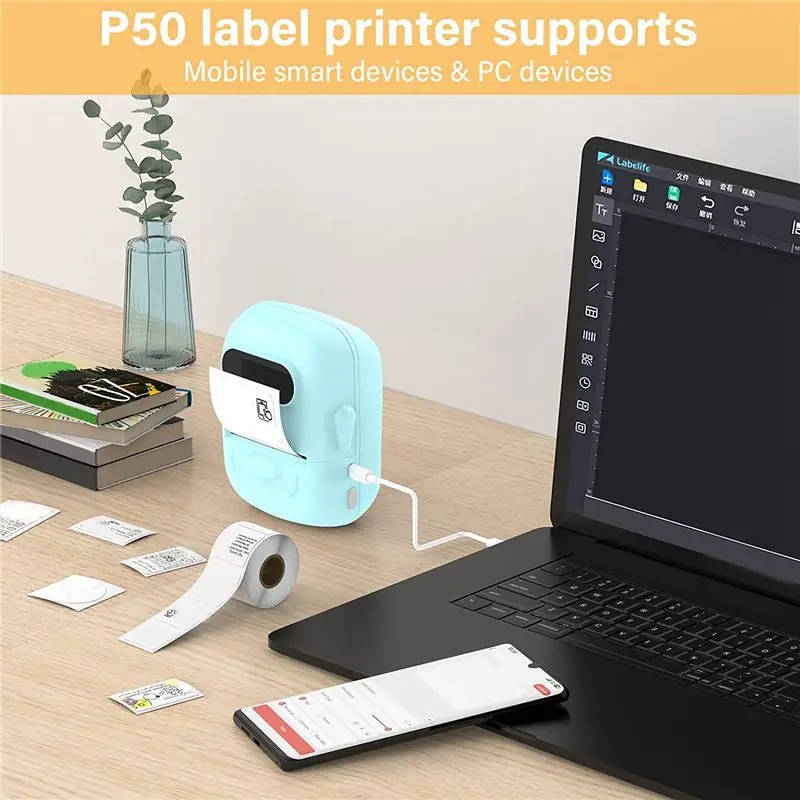 

Just-Машина для изготовления этикеток с ленточным принтером этикеток со штрих-кодом — мини-портативная термоэтикетка Bluetooth, зеленая