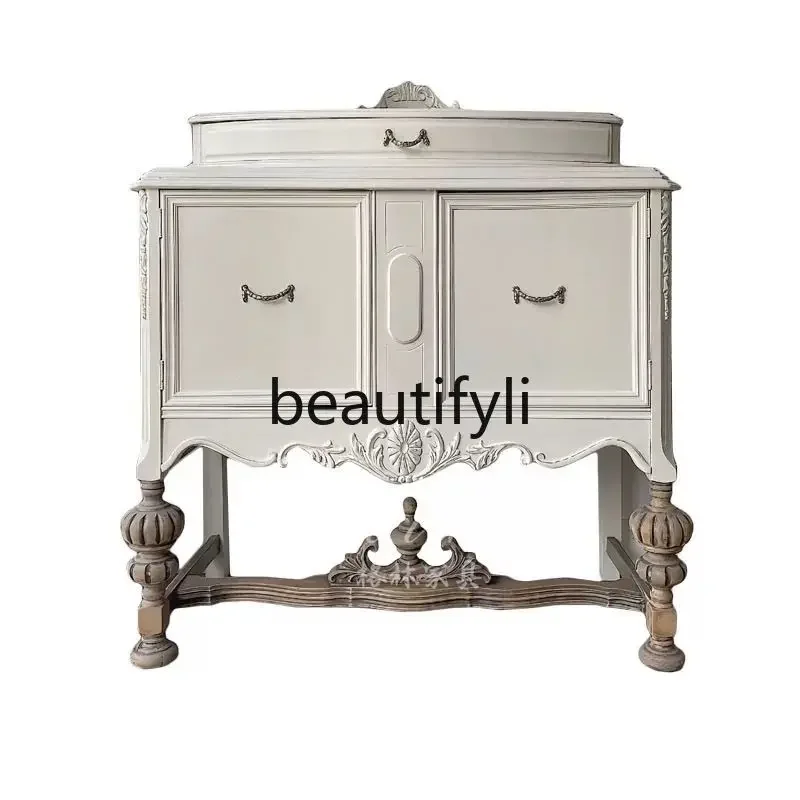 

French retro solid wood porch cabinet, European classical two-door locker, American light luxury decorative cabinet