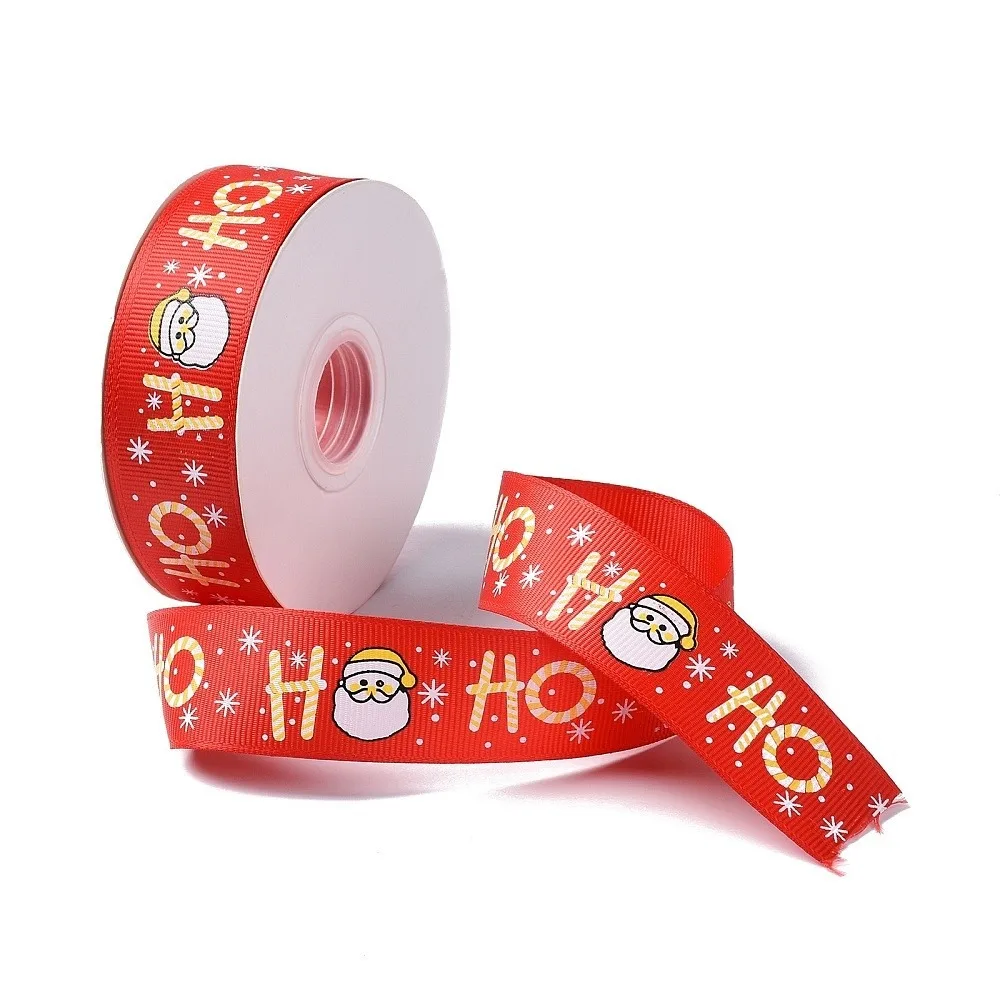 25 Yards Christmas Theme Printed Polyester Grosgrain Ribbon for DIY Jewelry Making Flat Red 1- inch(25.5mm)