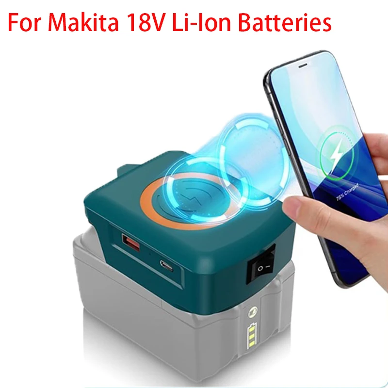 

Портативное беспроводное зарядное устройство с USB и Type-C портами для литий-ионных аккумуляторов Makita 18V BL1850 BL1860