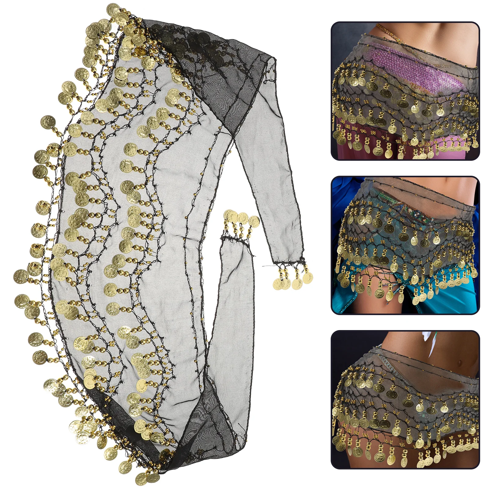 Chiffon Hip Scarf with 128 Coins for Belly Dancing Women Accessories Dancer Wrap Coin Skirt Festival Party Dance Hip