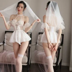 Sexy Lingerie Women Cosplay Wedding Dress Lolita Skirt Porn Lace Female Underwear Role Play Maid Bodysuit Women Short Dresses