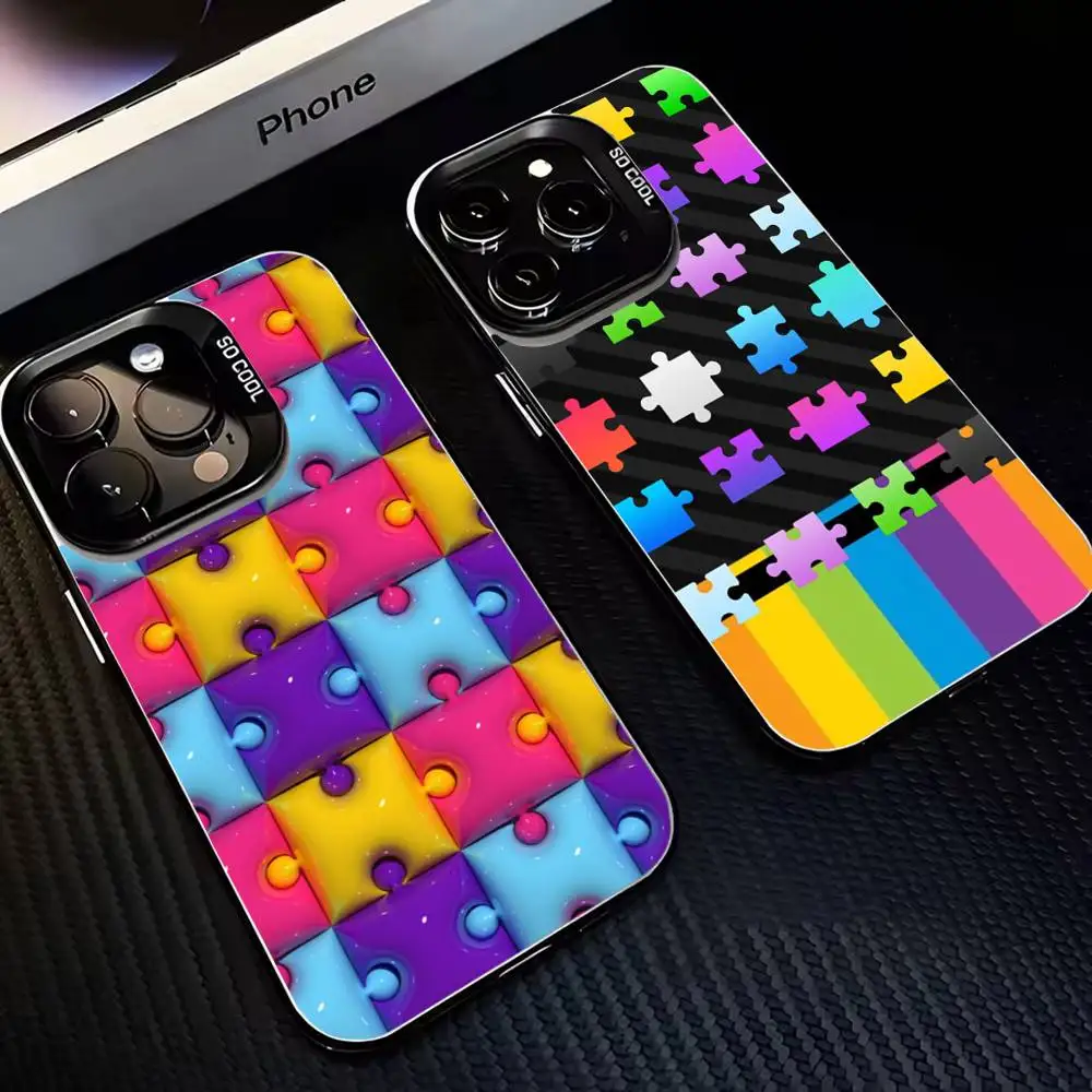 

Autism Support Puzzle Phone Case For iPhone17,16,15,14,13,12,11 Plus,Pro Max Black Matte Shockproof Cover