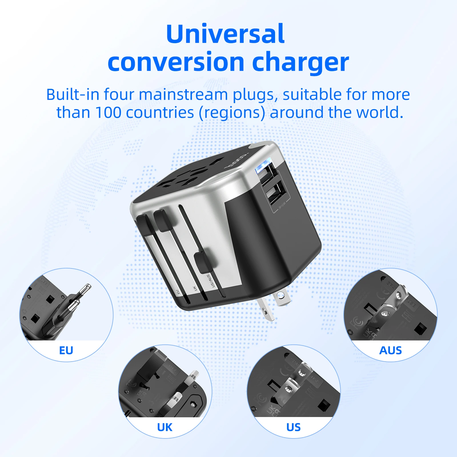 

HOCO AC5 Universal Travel Multi Adapter US UK AU CN KR EU Plug Converter To Universal Wall Socket Home Conversion Plugs Adapters