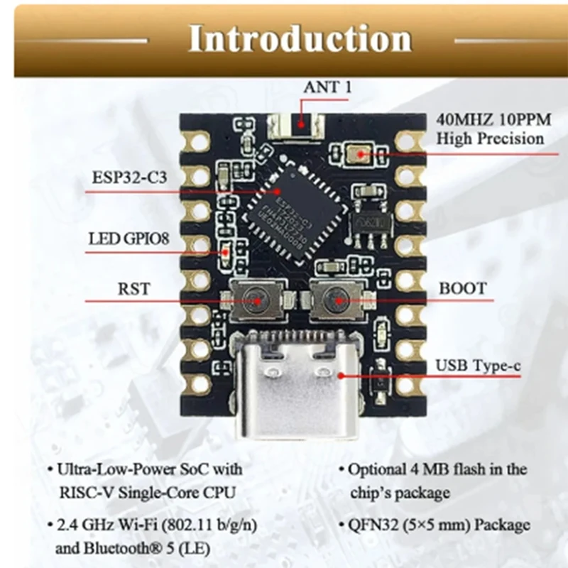 Placa de desarrollo ESP32-C3 ESP32 C3 Supermini Wifi Bluetooth para Arduino