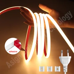 Tira de luces Led COB de 220V, 288Led/M, tiras de cinta COB súper adhesivas, blanco cálido/blanco neutro/blanco frío, lámpara de retroiluminación para decoración de habitación
