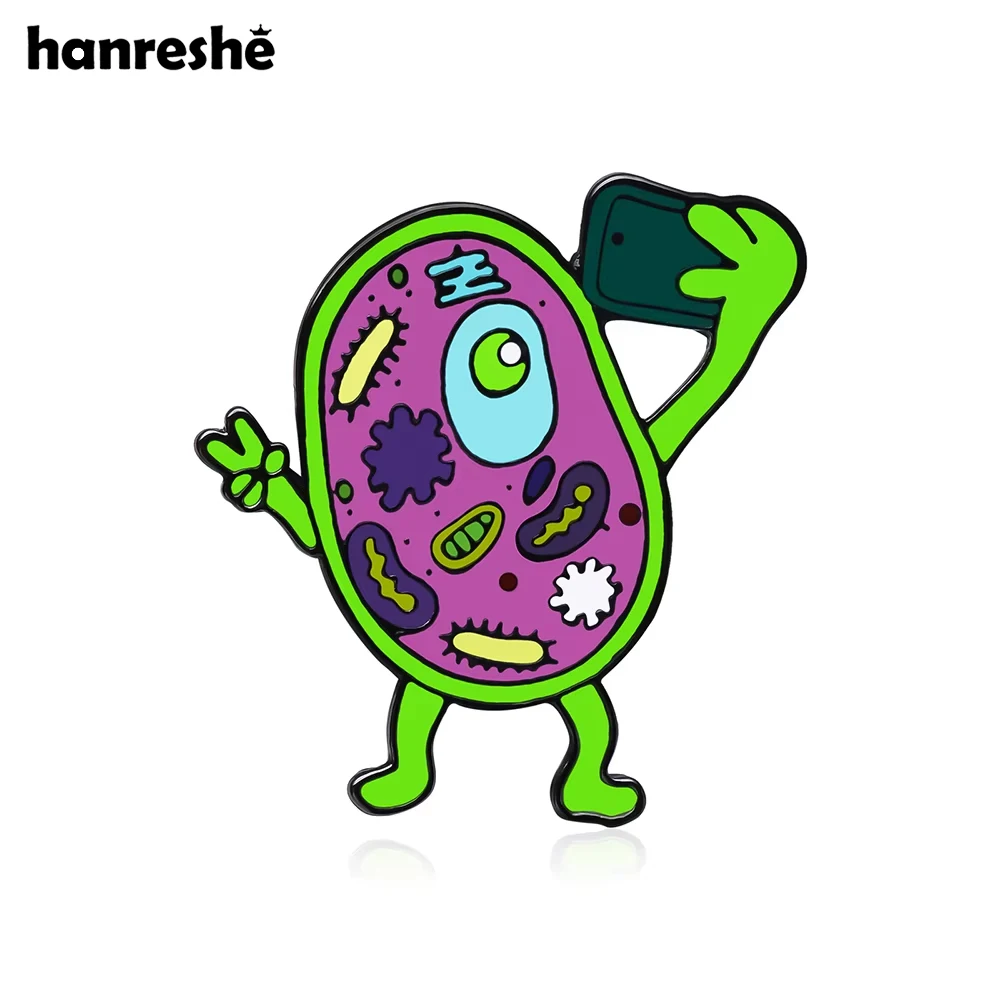 Hanreshe Funny Selfie Nucleus Bacteria Enamel Pin Biology Lapel Backpack Badge Brooch Jewelry for Biologist Student Gifts