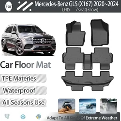 Luxury Car Floor Mat For Mercedes-Benz GLS X167 2020 2021 2022 2023 2024 Waterproof LHD Foot Carpet Floor Cover Auto Accessories