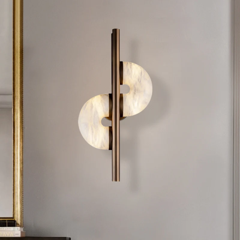 Postmodern Luxury All Copper Marble Designer Creative Led Bedroom Bedside Study Villa Corridor Hotel Room Wall Light
