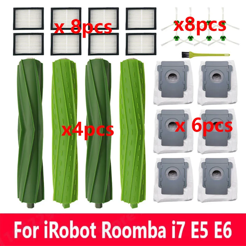 Cepillos laterales, cepillos de rodillo y filtros Hepa para iRobot Roomba i3 i6 i7 i7 + i8 E5 E6 E & I Series piezas de repuesto para aspiradora