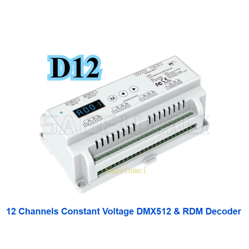 CV Led DMX Decoder D12/24 12V-24VDC DIN Rail 24 Channel Input 3A*24CH 12CH*5A RDM DMX512 Controller For RGB LED Strip Light Tape