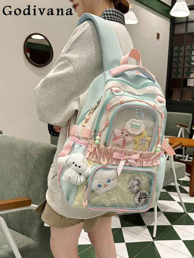 2025 New Transparent Backpack College Style Versatile Ins Large Capacity Sweet Cute Student Daily Commute School Bag