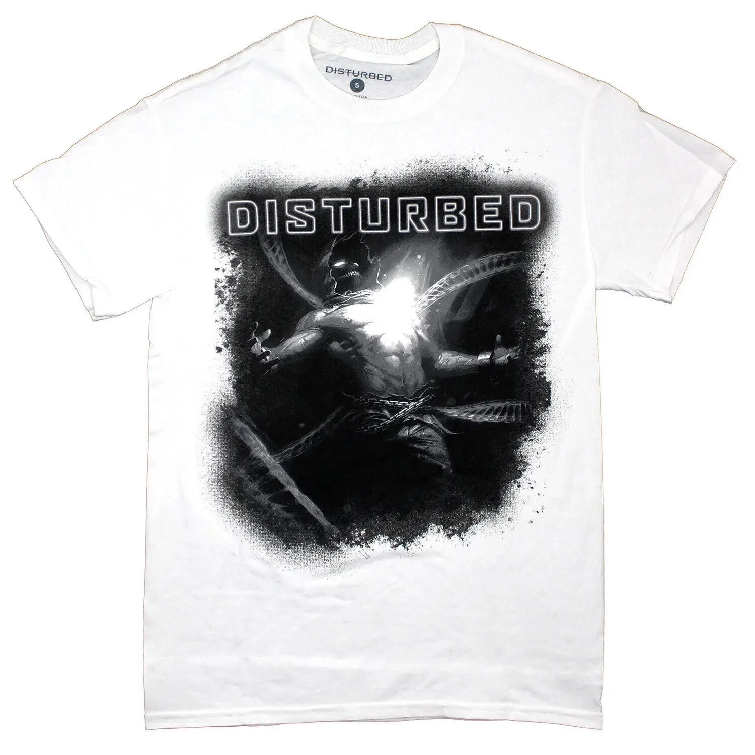 Men'S Disturbed Black White T Shirt Small