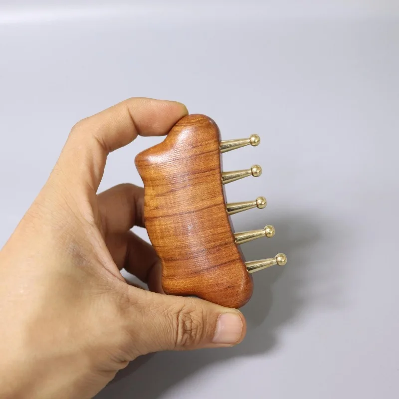 Natural Sandalwood Meridian Hair Comb Brass Bead Handheld Comb Antistatic For Head Scalp Massage Relaxation Salon Styling Tools