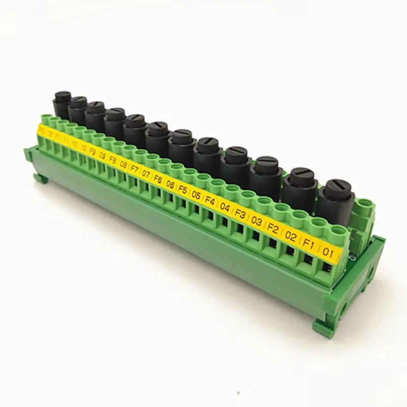 DIN Rail Mount  12 Channel PTF45/PTF50 5x20 10A Black Fuses Holder 24 Position Screw Terminal Block Distribution Module .