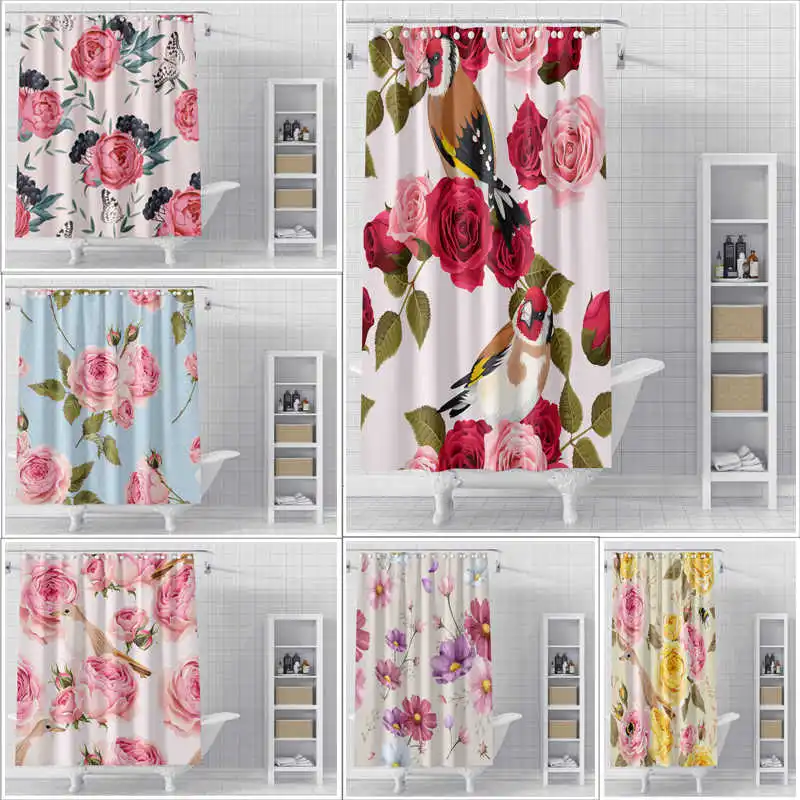 

Flower Shower Curtain Waterproof and Mildew Proof Hanging Curtain High-end Bathroom Shower Curtain