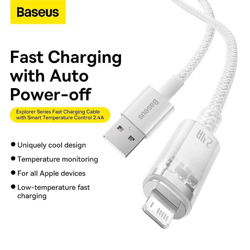 Baseus USB Cable  for iPhone14 13 12 11 Pro Max with Smart Temperature Control Cable 2.4A Fast Charging Cable for iPhone