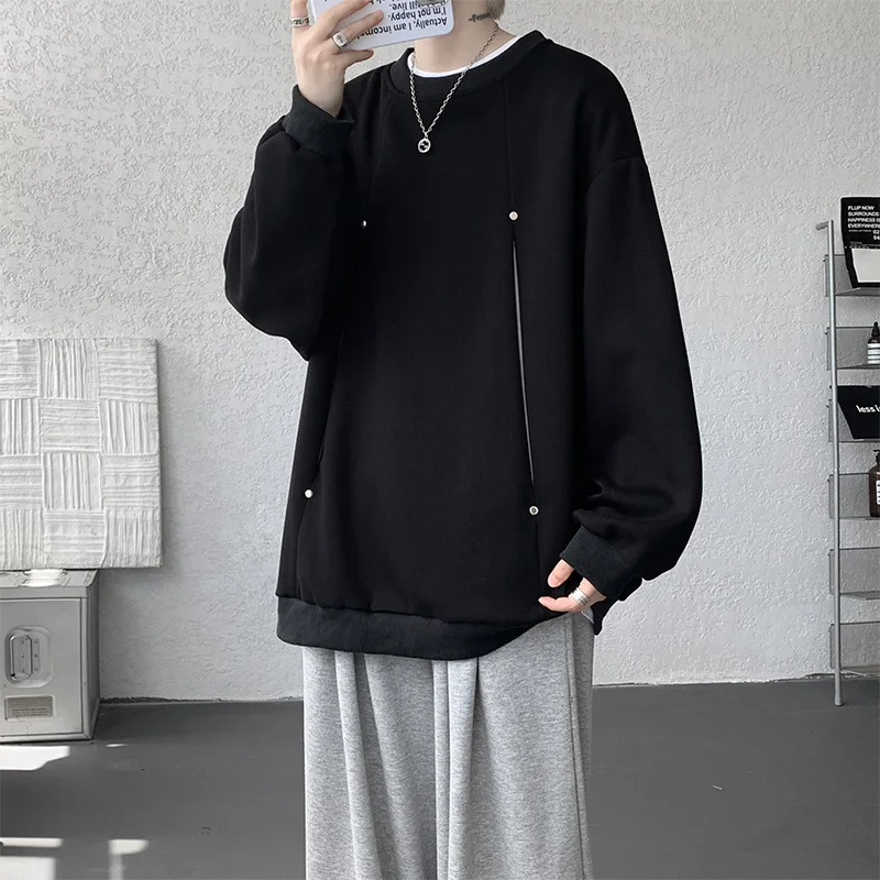 Unisex Oversized Color Block Patchwork Sweatshirt round Neck Couple Matching Streetwear Tops M-XXXXXL Split-Seam False Two-Piece