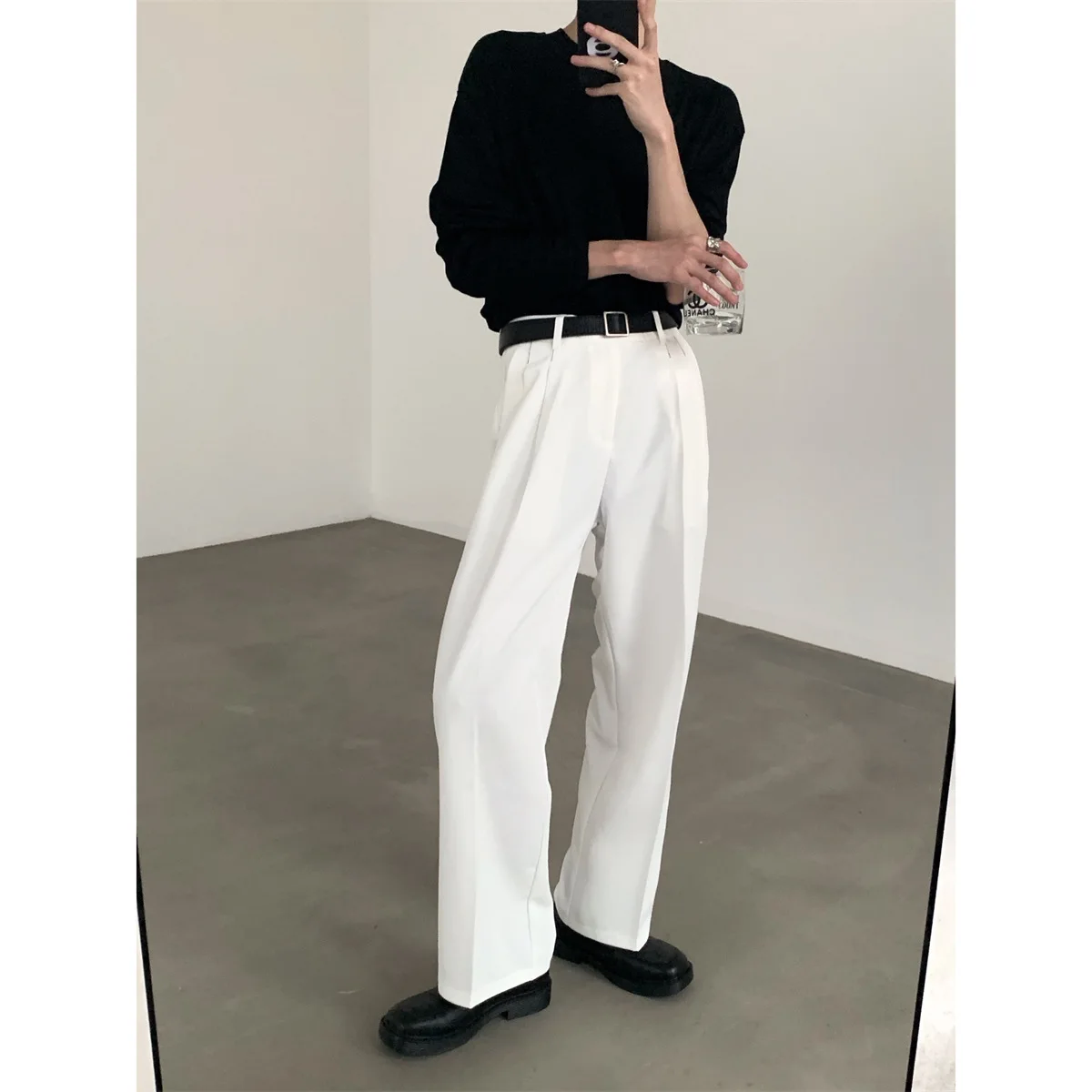Summer White Pants Men's Drape Trend Loose Trousers High Street Wide Leg Drape Casual Straight Pants